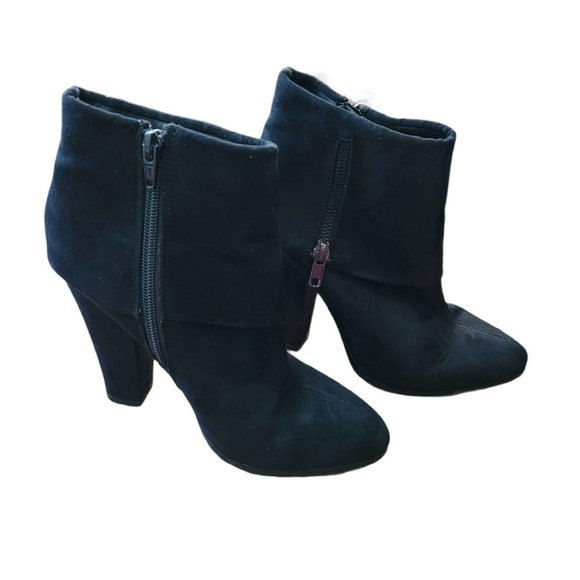 Black Suede Ankle Boots Booties Cuffed Side Zip Forever 21 Size 6 LH8146 - Picture 6 of 7